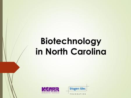 Biotechnology in North Carolina. Biotechnology in N.C. What is biotechnology ? A collection of technologies that use living cells and/or biological molecules.