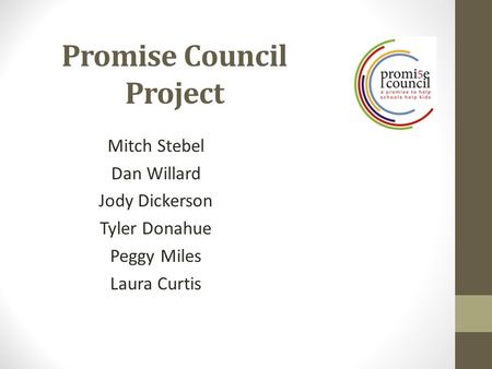 Promise Council Project Mitch Stebel Dan Willard Jody Dickerson Tyler Donahue Peggy Miles Laura Curtis.