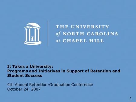 It Takes a University: Programs and Initiatives in Support of Retention and Student Success 4th Annual Retention-Graduation Conference October 24, 2007.