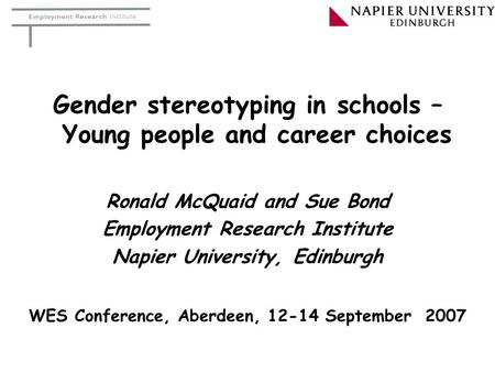 Gender stereotyping in schools – Young people and career choices