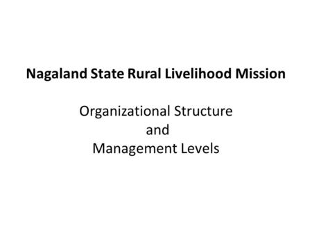 Nagaland State Rural Livelihood Mission Organizational Structure and Management Levels.