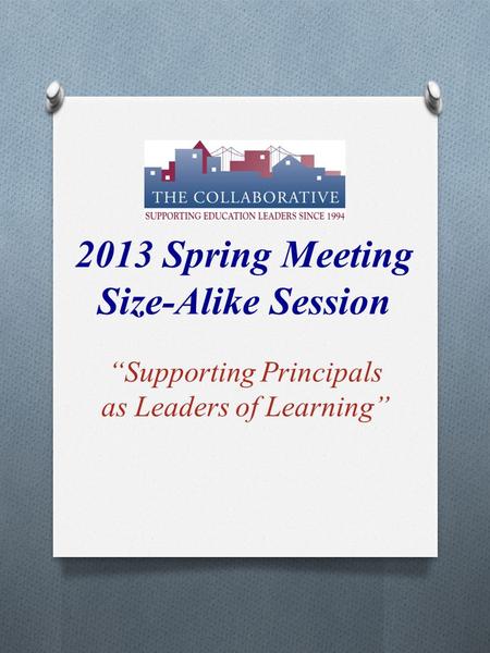 2013 Spring Meeting Size-Alike Session “Supporting Principals as Leaders of Learning”