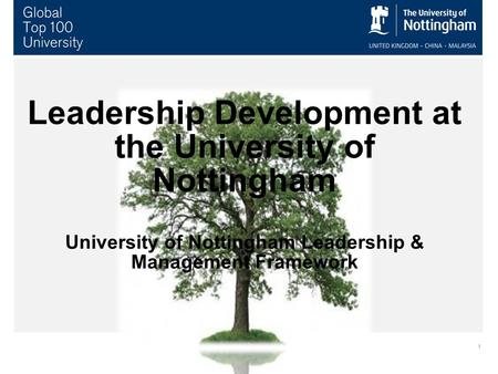 Leadership Development at the University of Nottingham University of Nottingham Leadership & Management Framework.
