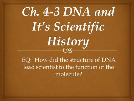 EQ: How did the structure of DNA lead scientist to the function of the molecule?