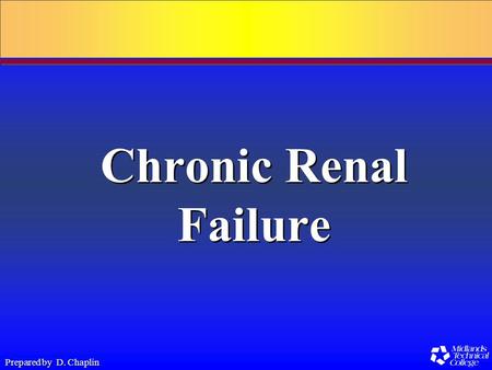 Prepared by D. Chaplin Chronic Renal Failure. Prepared by D. Chaplin Chronic Renal Failure Progressive, irreversible damage to the nephrons and glomeruli.