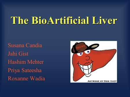The BioArtificial Liver Susana Candia Jahi Gist Hashim Mehter Priya Sateesha Roxanne Wadia.