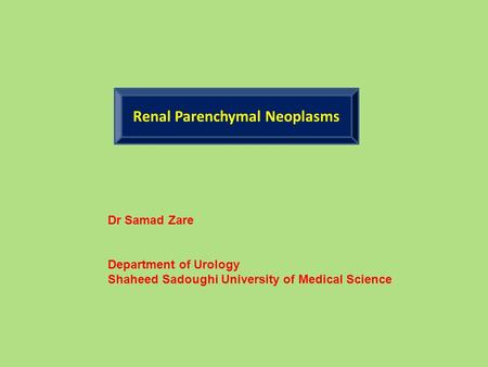 Renal Parenchymal Neoplasms Dr Samad Zare Department of Urology Shaheed Sadoughi University of Medical Science.