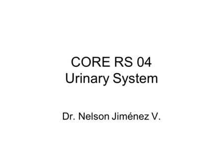 CORE RS 04 Urinary System Dr. Nelson Jiménez V.. QUICK REVIEW OF ELIMINATION Lungs eliminate CO2 Sweat glands eliminate excess heat, salt Digestive tract-