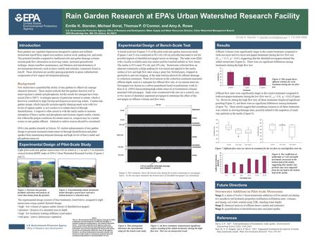 U.S. Environmental Protection Agency Office of Research and Development Rain Garden Research at EPA’s Urban Watershed Research Facility Emilie K. Stander,