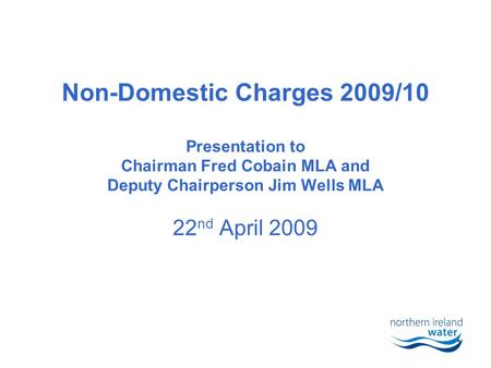 1 Non-Domestic Charges 2009/10 Presentation to Chairman Fred Cobain MLA and Deputy Chairperson Jim Wells MLA 22 nd April 2009.
