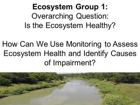 Ecosystem Group 1: Overarching Question: Is the Ecosystem Healthy? How Can We Use Monitoring to Assess Ecosystem Health and Identify Causes of Impairment?