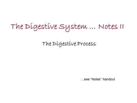 The Digestive System … Notes II