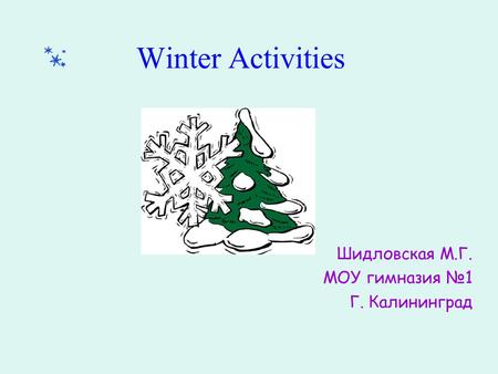 Winter Activities Шидловская М.Г. МОУ гимназия №1 Г. Калининград.