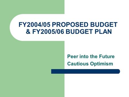 FY2004/05 PROPOSED BUDGET & FY2005/06 BUDGET PLAN Peer into the Future Cautious Optimism.