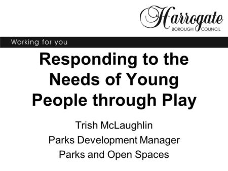 Responding to the Needs of Young People through Play Trish McLaughlin Parks Development Manager Parks and Open Spaces.