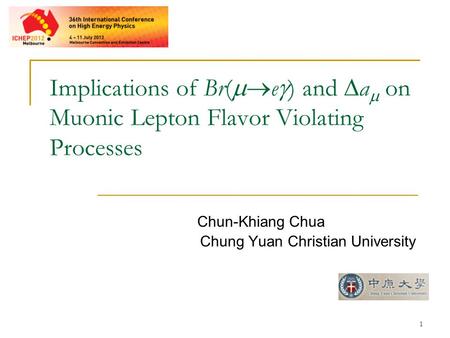1 Implications of Br(  e  ) and  a  on Muonic Lepton Flavor Violating Processes Chun-Khiang Chua Chung Yuan Christian University.