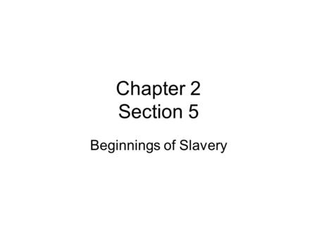 Chapter 2 Section 5 Beginnings of Slavery.