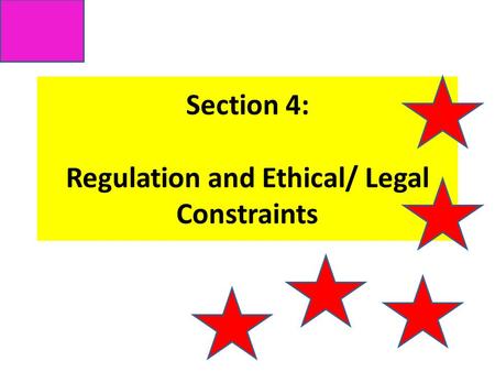 Section 4: Regulation and Ethical/ Legal Constraints.