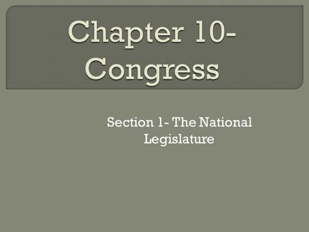 Section 1- The National Legislature.  We have a representative democracy— we do not literally make the laws (representatives handle the day to day tasks)
