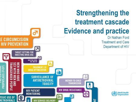 Excellent healthcare – locally delivered Strengthening the treatment cascade Evidence and practice Dr Nathan Ford Treatment and Care Department of HIV.