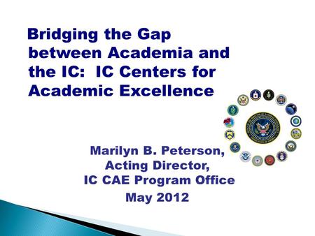 Bridging the Gap between Academia and the IC: IC Centers for Academic Excellence Marilyn B. Peterson, Acting Director, IC CAE Program Office May 2012 Unclassified.