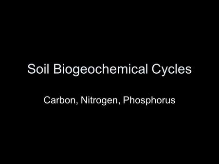 Soil Biogeochemical Cycles Carbon, Nitrogen, Phosphorus.