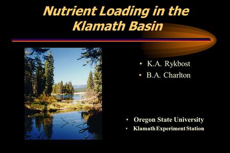 Nutrient Loading in the Klamath Basin K.A. Rykbost B.A. Charlton Oregon State University Klamath Experiment Station.