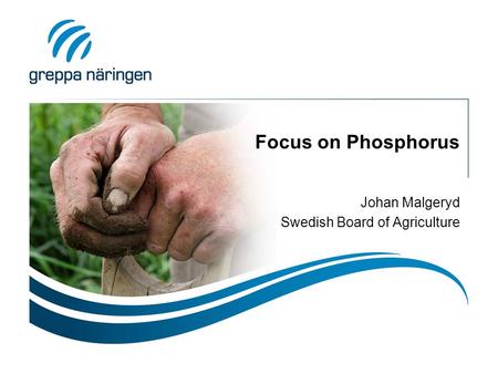 Focus on Phosphorus Johan Malgeryd Swedish Board of Agriculture.