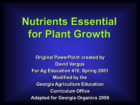 Nutrients Essential for Plant Growth