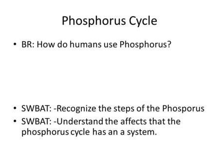 Phosphorus Cycle BR: How do humans use Phosphorus?