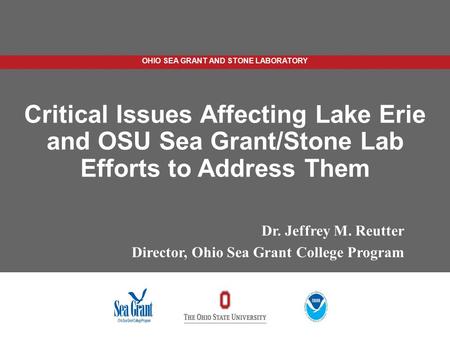 Critical Issues Affecting Lake Erie and OSU Sea Grant/Stone Lab Efforts to Address Them Dr. Jeffrey M. Reutter Director, Ohio Sea Grant College Program.