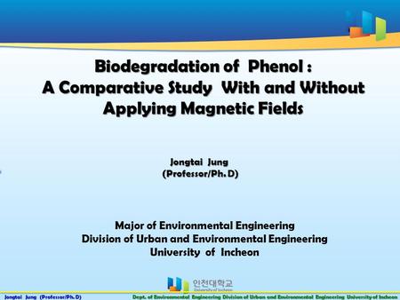 Jongtai Jung (Professor/Ph. D) Dept. of Environmental Engineering Division of Urban and Environmental Engineering University of Incheon Biodegradation.