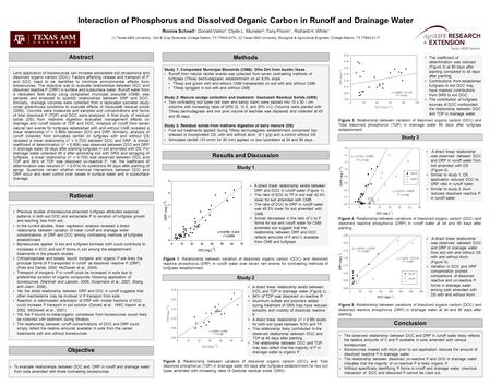 Interaction of Phosphorus and Dissolved Organic Carbon in Runoff and Drainage Water Ronnie Schnell 1, Donald Vietor 1, Clyde L. Munster 2, Tony Provin.