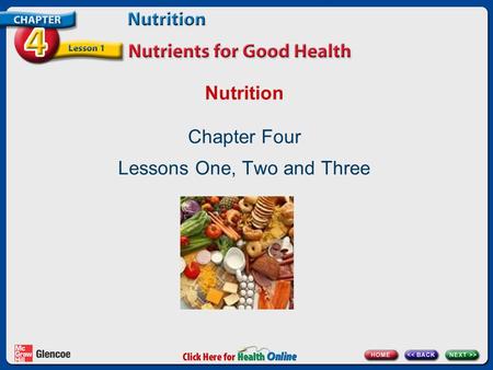 Nutrition Chapter Four Lessons One, Two and Three.
