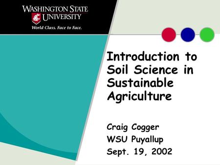 Introduction to Soil Science in Sustainable Agriculture Craig Cogger WSU Puyallup Sept. 19, 2002.