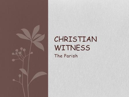 The Parish CHRISTIAN WITNESS. The Parish What is a parish? Who makes up a parish?