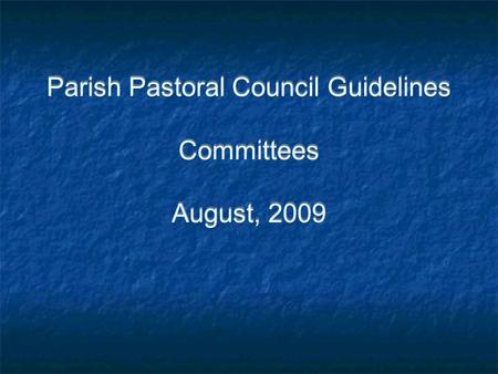 Parish Pastoral Council Guidelines Committees August, 2009.