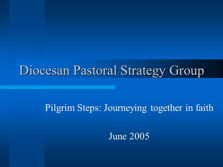 Diocesan Pastoral Strategy Group Pilgrim Steps: Journeying together in faith June 2005.