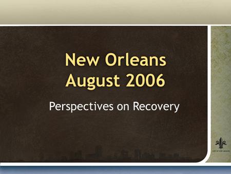 New Orleans August 2006 Perspectives on Recovery.