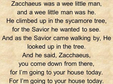 Zacchaeus was a wee little man, and a wee little man was he