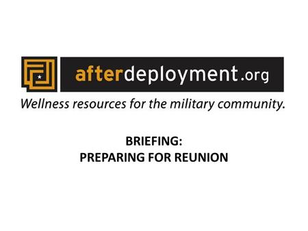 BRIEFING: PREPARING FOR REUNION. BRIEFING TOPICS COMMON FAMILY / SOLDIER EXPERIENCES FOLLOWING REDEPLOYMENT. SIGNS OF ADJUSTMENT PROBLEMS. ASSESSMENT.