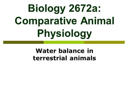 Biology 2672a: Comparative Animal Physiology
