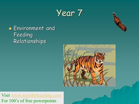 Year 7  Environment and Feeding Relationships Visit www.worldofteaching.comwww.worldofteaching.com For 100’s of free powerpoints.