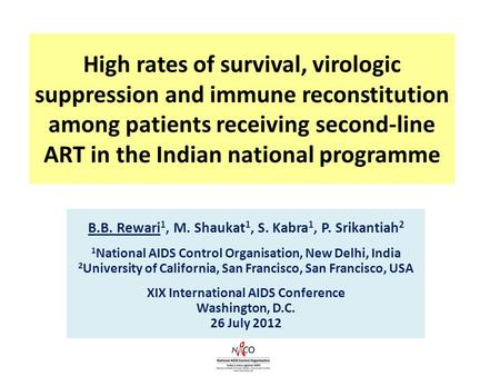 High rates of survival, virologic suppression and immune reconstitution among patients receiving second-line ART in the Indian national programme B.B.