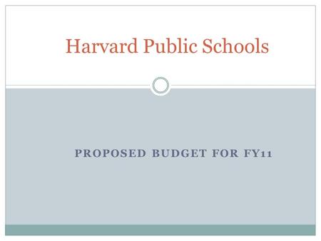 PROPOSED BUDGET FOR FY11 Harvard Public Schools. Budget Priorities Maintain Excellence Work within limits of available resources Implement strategic plan.