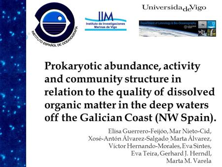 Prokaryotic abundance, activity and community structure in relation to the quality of dissolved organic matter in the deep waters off the Galician Coast.