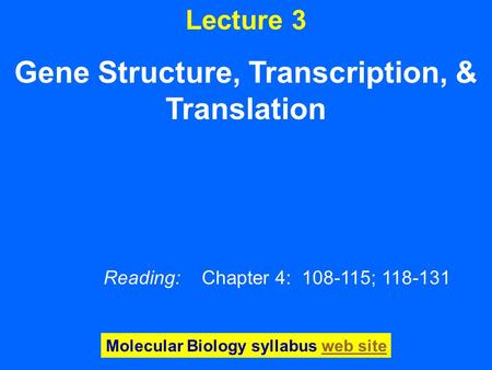 Gene Structure, Transcription, & Translation