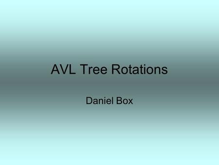 AVL Tree Rotations Daniel Box. Binary Search Trees A binary search tree is a tree created so that all of the items in the left subtree of a node are less.