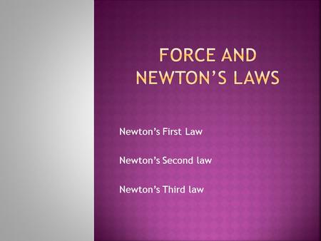 Newton’s First Law Newton’s Second law Newton’s Third law.