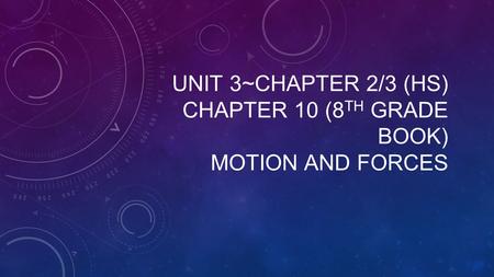 Unit 3~Chapter 2/3 (HS) Chapter 10 (8th grade book) Motion and Forces
